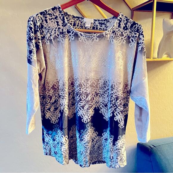 Chico’s velvet like patterned blouse womens size medium M Chicos size 1 - Picture 1 of 7